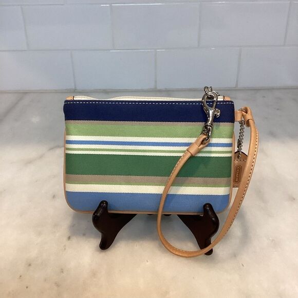 Coach Handbags - Coach Wristlet Bag Purse  Y2K Blue and Green Striped Clutch Wallet Pouch